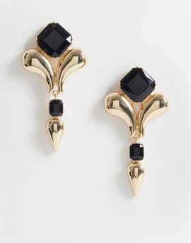ASOS DESIGN ASOS DESIGN statement earrings with black stone setting in gold tone