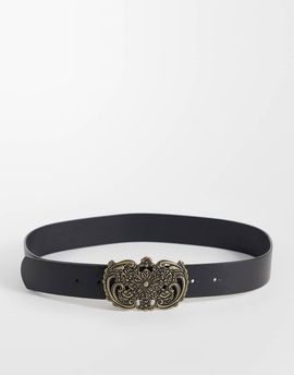 ASOS DESIGN ASOS DESIGN statement floral buckle belt in gold-Black