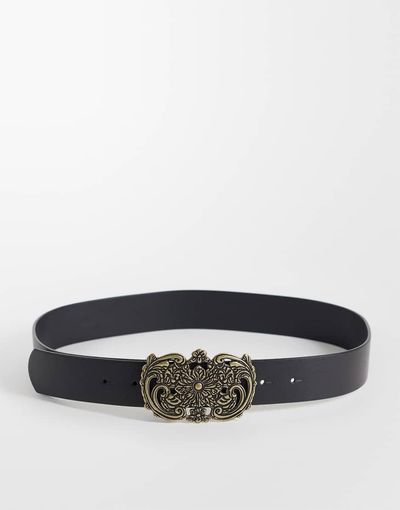 ASOS DESIGN ASOS DESIGN statement floral buckle belt in gold-Black