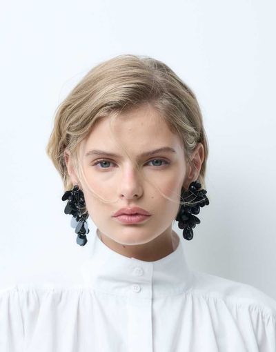 ASOS DESIGN ASOS DESIGN statement floral earrings with black sequins-GOLD