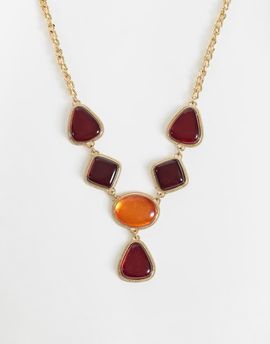 ASOS DESIGN ASOS DESIGN statement necklace with amber and burgundy resin drops-MULTI