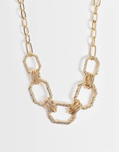 ASOS DESIGN ASOS DESIGN statement necklace with squared-off chain links in gold tone