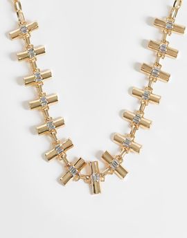ASOS DESIGN ASOS DESIGN statement necklace with t-bar links and faux crystal detail in gold tone