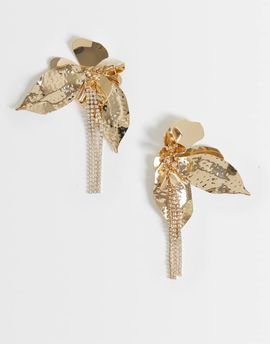 ASOS DESIGN ASOS DESIGN Statement petal drop earring with diamante detail in gold tone