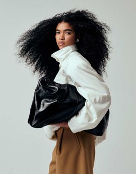 ASOS DESIGN ASOS DESIGN statement tote bag with metal hardware in high shine black PU