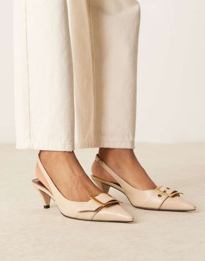 ASOS DESIGN ASOS DESIGN Stellar buckle detail kitten heels in beige-Neutral