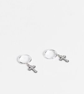 ASOS DESIGN ASOS DESIGN sterling silver hoop earrings with gothic crosses