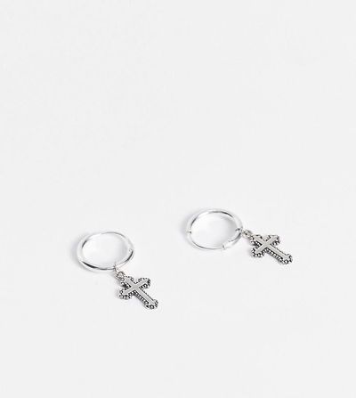 ASOS DESIGN ASOS DESIGN sterling silver hoop earrings with gothic crosses