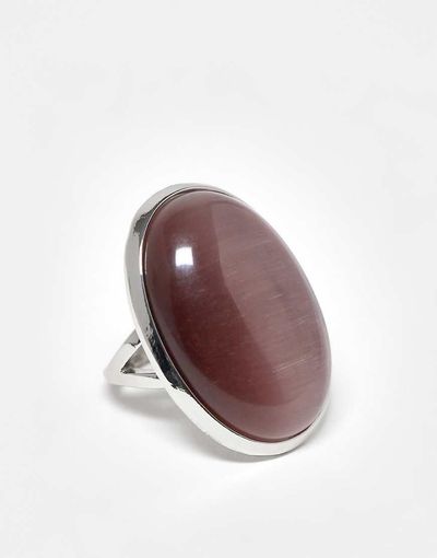 ASOS DESIGN ASOS DESIGN stone-set ring with mauve cat-eye stone in silver tone-Gold