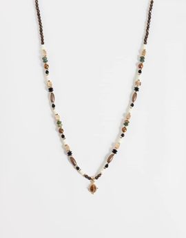 ASOS DESIGN ASOS DESIGN stone pendant mixed shape beaded necklace in brown-Multi