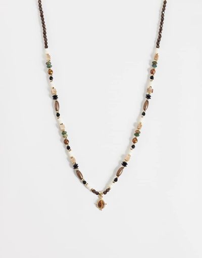 ASOS DESIGN ASOS DESIGN stone pendant mixed shape beaded necklace in brown-Multi