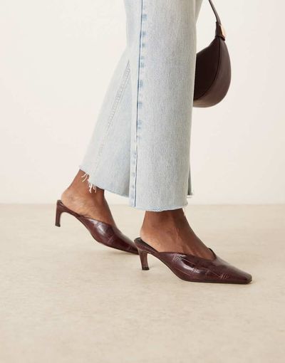 ASOS DESIGN ASOS DESIGN Storm chisel toe mid heel mule in burgundy croc-Red