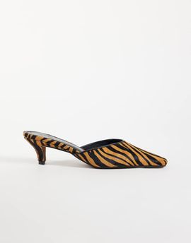 ASOS DESIGN ASOS DESIGN Stormy hair on real leather chisel toe heeled mules in tiger-MULTI