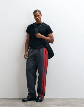 ASOS DESIGN ASOS DESIGN Straight leg jogger with woven tape in charcoal poly cotton-Gray