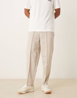 ASOS DESIGN ASOS DESIGN straight leg pants with elastic waist band and pintucks in stone-Gray