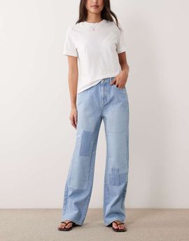 ASOS DESIGN ASOS DESIGN straight leg patchwork jeans in bleach-Blue
