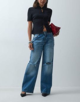 ASOS DESIGN ASOS DESIGN straight leg rip detail jean in mid wash-Blue