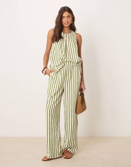 ASOS DESIGN ASOS DESIGN straight leg seersucker pants in khaki stripe - part of a set-Multi