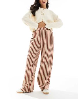 ASOS DESIGN ASOS DESIGN straight leg seersucker pants in rust stripe-Multi