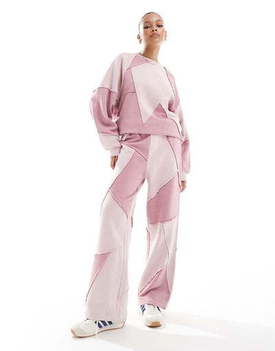ASOS DESIGN ASOS DESIGN straight leg sweatpants with patchwork detail in pink wash - part of a set
