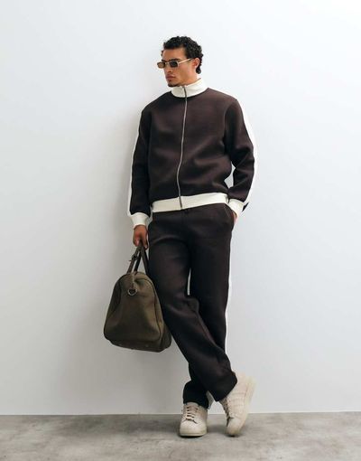 ASOS DESIGN ASOS DESIGN straight leg sweatpants with piqué panels in brown scuba-style fabric