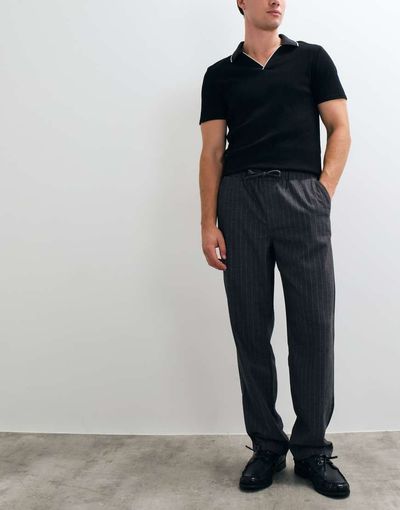 ASOS DESIGN ASOS DESIGN straight trouser in gray pinstripe with drawstring