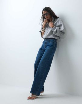 ASOS DESIGN ASOS DESIGN straight wide leg jeans in dark mid wash-Blue