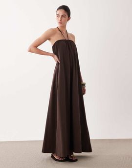 ASOS DESIGN ASOS DESIGN strapless maxi dress with tie detail in chocolate-Brown