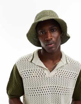 ASOS DESIGN ASOS DESIGN straw bucket hat in olive-Green