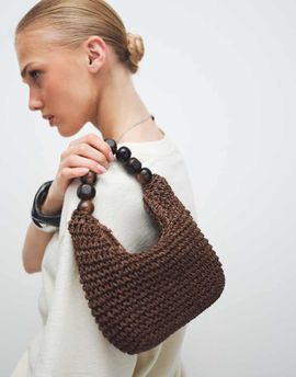 ASOS DESIGN ASOS DESIGN straw clutch purse with resin ball handle in chocolate-Brown