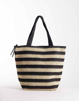 ASOS DESIGN ASOS DESIGN straw crochet tote in black and beige stripes-Multi