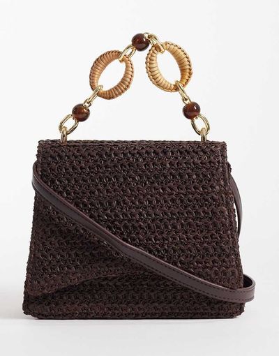 ASOS DESIGN ASOS DESIGN straw crossbody bag with resin top handle and detachable cross body strap in chocolate-Brown