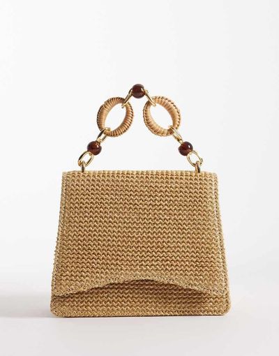 ASOS DESIGN ASOS DESIGN straw crossbody bag with resin top handle and detachable cross body strap in natural-Neutral