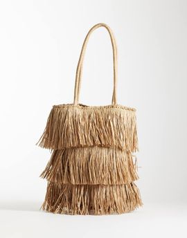 ASOS DESIGN ASOS DESIGN straw fringe tote bag in natural-Neutral