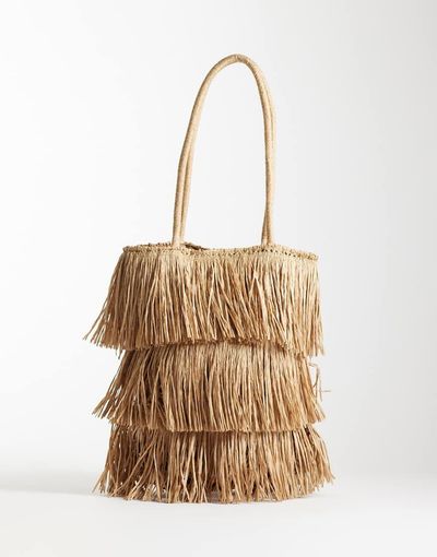 ASOS DESIGN ASOS DESIGN straw fringe tote bag in natural-Neutral