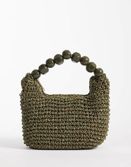 ASOS DESIGN ASOS DESIGN straw grab clutch bag with resin ball handle in olive-Green