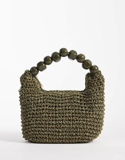 ASOS DESIGN ASOS DESIGN straw grab clutch bag with resin ball handle in olive-Green