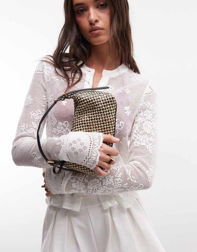 ASOS DESIGN ASOS DESIGN straw multi weave adjustable grab bag in black and natural