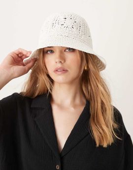ASOS DESIGN ASOS DESIGN straw packable floral crochet bucket hat in white