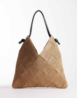 ASOS DESIGN ASOS DESIGN straw woven tote with tubular handle-Neutral