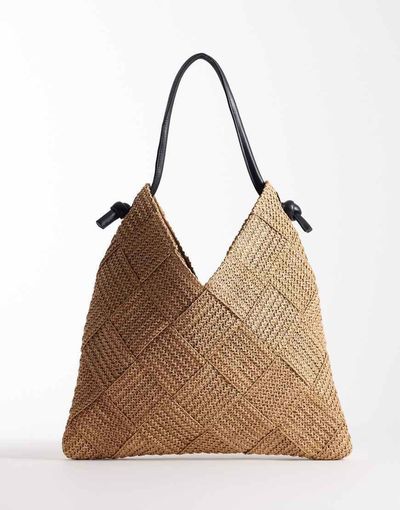 ASOS DESIGN ASOS DESIGN straw woven tote with tubular handle-Neutral