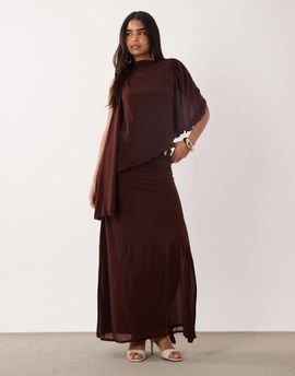 ASOS DESIGN ASOS DESIGN stretch chiffon maxi skirt in chocolate - part of a set-Blue