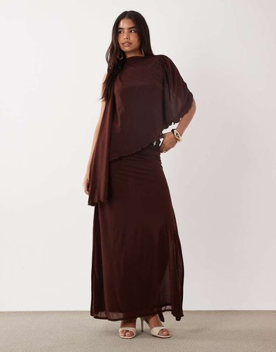 ASOS DESIGN ASOS DESIGN stretch chiffon maxi skirt in chocolate - part of a set-Blue