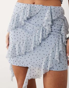 ASOS DESIGN ASOS DESIGN stretch chiffon ruffle mini skirt in blue and brown polka dot - part of a set-Multi