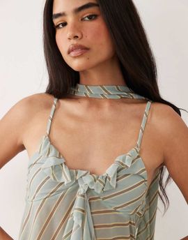 ASOS DESIGN ASOS DESIGN stretch chiffon ruffle plunge scarf top in striped print - part of a set-Multi
