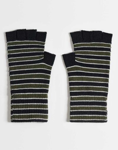 ASOS DESIGN ASOS DESIGN stripe fingerless glove in black and khaki-Gray