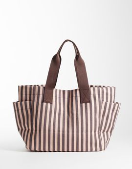 ASOS DESIGN ASOS DESIGN striped canvas multi pocket tote bag in light pink and chocolate