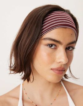 ASOS DESIGN ASOS DESIGN striped jersey headband in burgundy and cream-Red