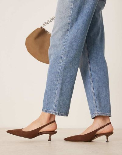 ASOS DESIGN ASOS DESIGN Stroll slingback mid heeled shoes in brown suedette