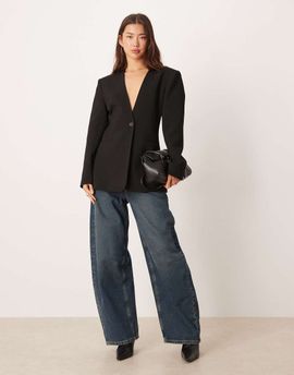 ASOS DESIGN ASOS DESIGN strong shoulders cinched waist blazer in black